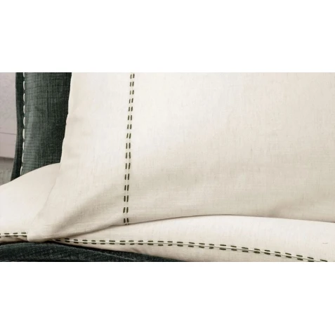 Комплект постельного белья Yataş King, пододеяльник 200х220 см, простыня 240х260 см, наволочка 50х70 см (2 шт), двуспальный, лен/хлопок, белый/зеленый