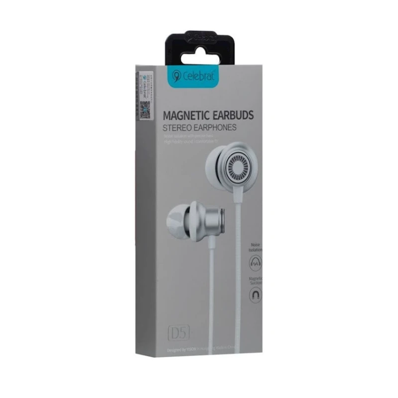 Проводные наушники Celebrat D5 Magnetic Earbuds Silver Проводные наушники Celebrat D5 Magnetic Earbuds Silver