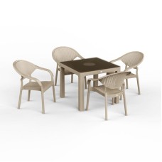 Bağ üçün mebel dəsti Florya Garden Cappuccino, masa ölçüsü 90x90 sm, stul ölçüsü 45x58x56x84 sm - Florya Garden 018