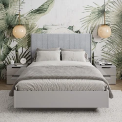 Двуспальная кровать Art_ikili_yataq 87, ламинат/текстиль, серая, 120x200х200 см