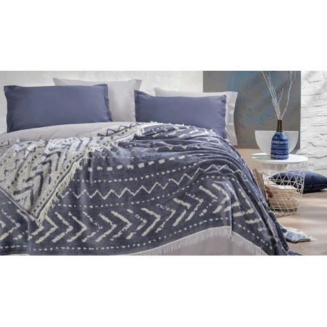 Покрывало Yataş Cora, 170x240 см, односпальное, акрил/хлопок/полиэстер, синее