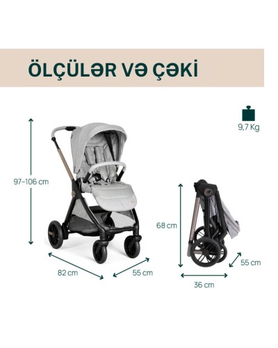 Uşaq arabası Chicco Bellagio Lunar Rock, boz, 106x82x55 sm, 0+ ay