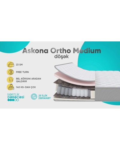 Ortopedik döşək Askona Ortho Medium, 180x200x23 sm