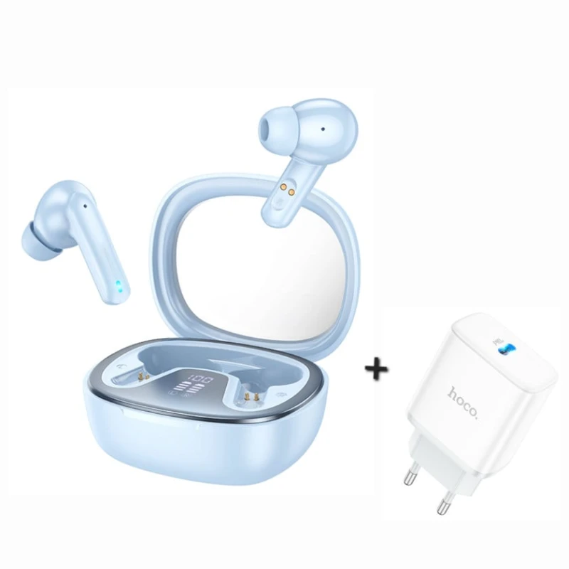 Беспроводные наушники Hoco Shadow EQ6 Blue и подарочные наушники Hoco C104A White Беспроводные наушники Hoco Shadow EQ6 Blue и подарочные наушники Hoco C104A White