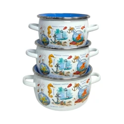 Qazan dəsti СтальЭмаль Qızıl balıq 6КА021М, mina, ağ/göy, 3 əd