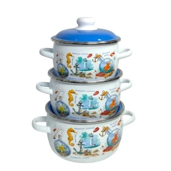 Qazan dəsti СтальЭмаль Qızıl balıq 6КА021М, mina, ağ/göy, 3 əd