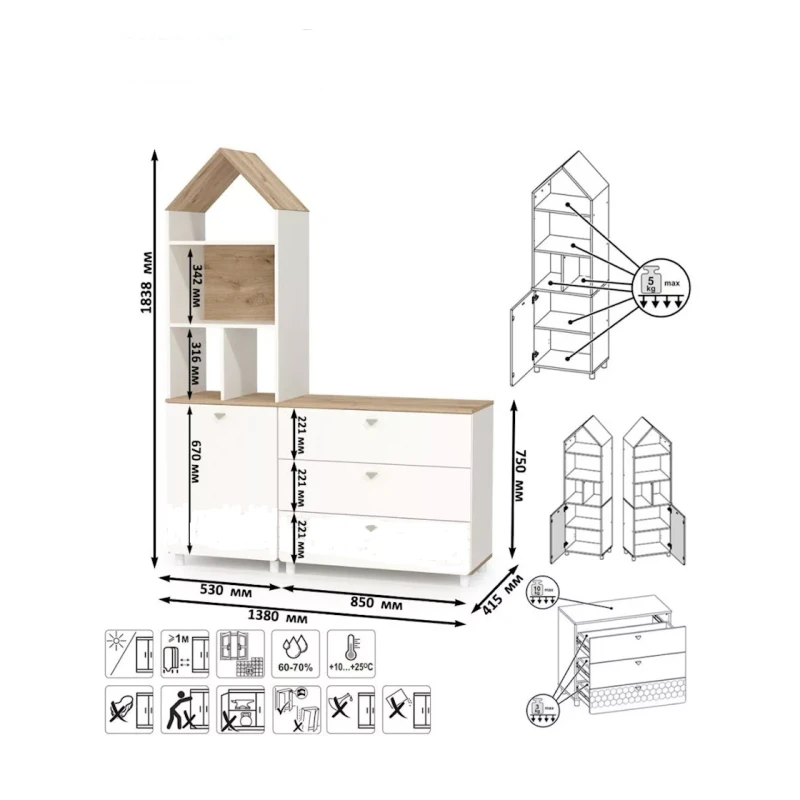 Stellaj 3563_L-M 2StellajEypWh-son, 138,8x41,5x183,8 sm, LDSP, ağ
