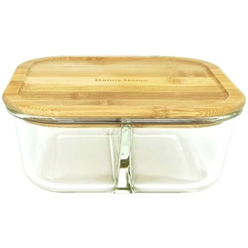 Konteyner Danny Home BXH015, 1200 ml, şüşə/bambuk, şəffaf