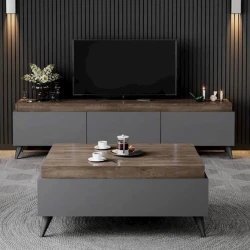 Набор мебели 12115495, ЛДСП, серый/коричневый, 180x45x35/90x60 см Набор мебели 12115495, ЛДСП, серый/коричневый, 180x45x35/90x60 см