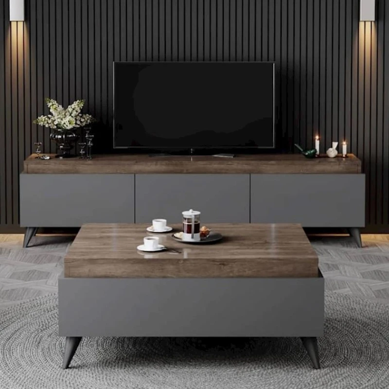 Набор мебели 12115495, ЛДСП, серый/коричневый, 180x45x35/90x60 см Набор мебели 12115495, ЛДСП, серый/коричневый, 180x45x35/90x60 см