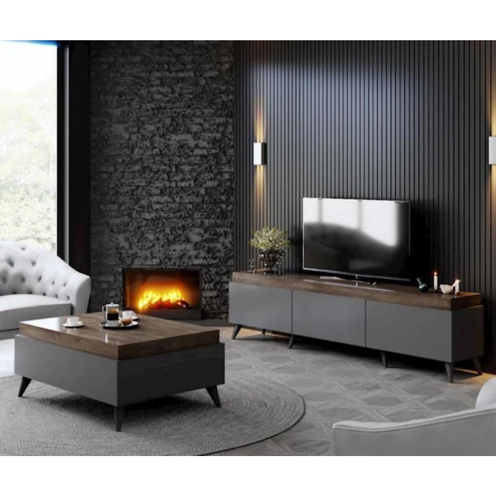 Набор мебели 12115495, ЛДСП, серый/коричневый, 180x45x35/90x60 см Набор мебели 12115495, ЛДСП, серый/коричневый, 180x45x35/90x60 см