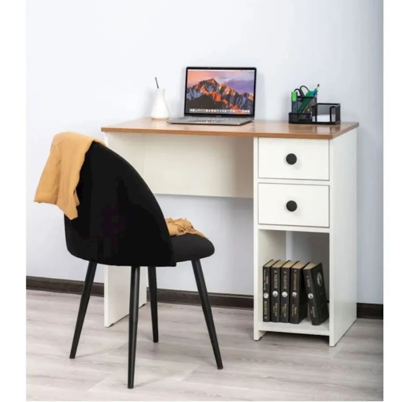 Yazı masası, LDSP, 76.6х45х90 sm, siyirmələrlə/rəflərlə, ağ/qəhvəyi