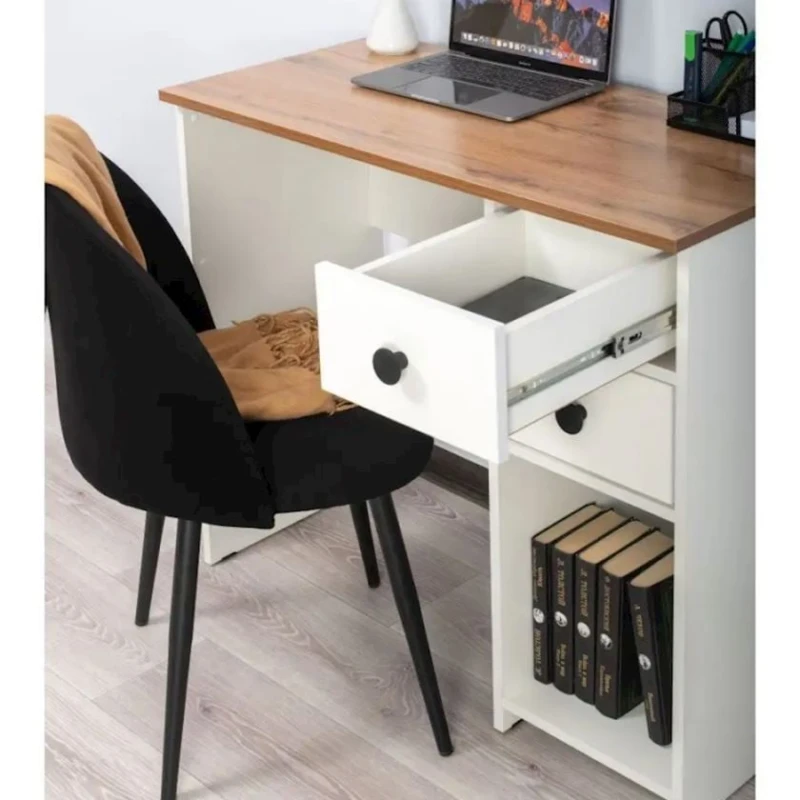 Yazı masası, LDSP, 76.6х45х90 sm, siyirmələrlə/rəflərlə, ağ/qəhvəyi