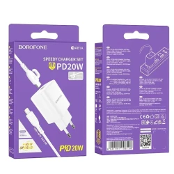 Сетевое зарядное устройство Borofone BA81A 1USB-C PD/QC 20W+Type-C to Lightning