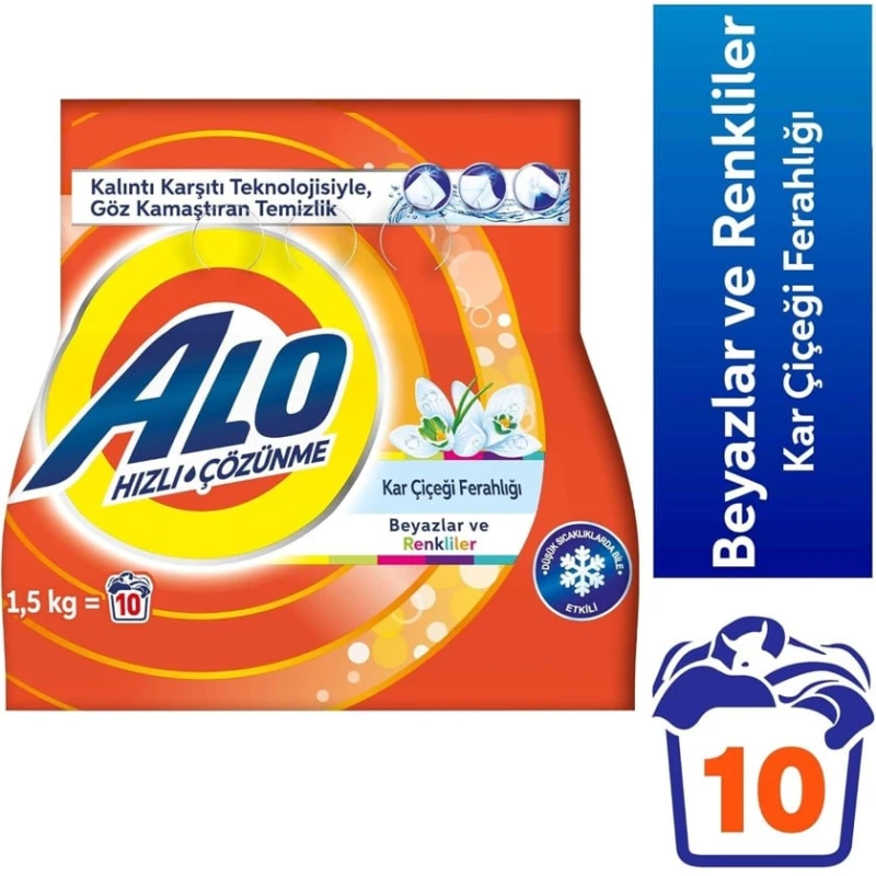 Yuyucu toz Alo Snow Flower, ağ və rəngli çamaşırlar üçün, 1.5 kq Yuyucu toz Alo Snow Flower, ağ və rəngli çamaşırlar üçün, 1.5 kq