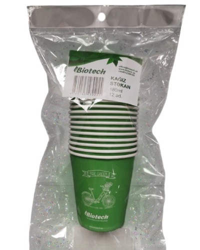Birdəfəlik kağız stəkan dəsti Biotech, 180 ml, 12 əd