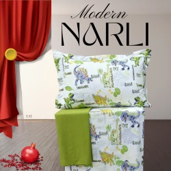 Комплект детского постельного белья Narlı 1039, пододеяльник 160x220 см, простыня 180x240 см, наволочка 50x70 см, односпальный, хлопок, белый/зеленый