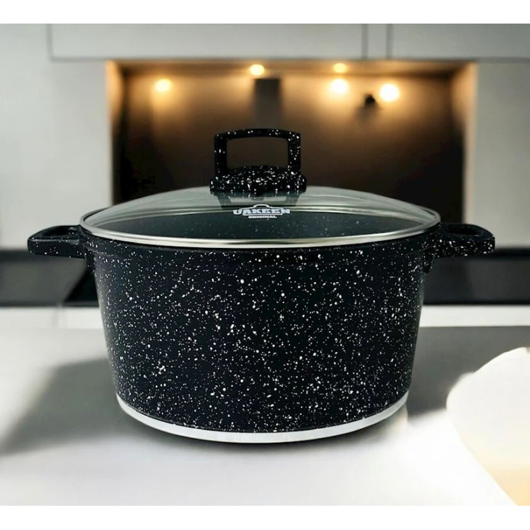 Кастрюля Uakeen 028, 30 см, гранит, черная