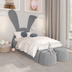 Односпальная кровать Art_tek_yataq(120) 33, ламинат/текстиль, серая, 200x85x120 см