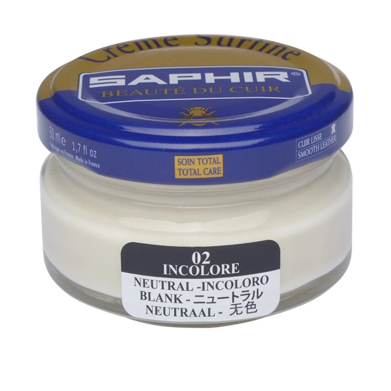 Крем Saphir Crème Surfine 02 Incolore для обуви из гладкой кожи, прозрачный, 50 мл