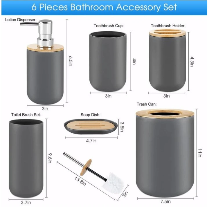 Набор для ванной, пластик, серый, 6 шт