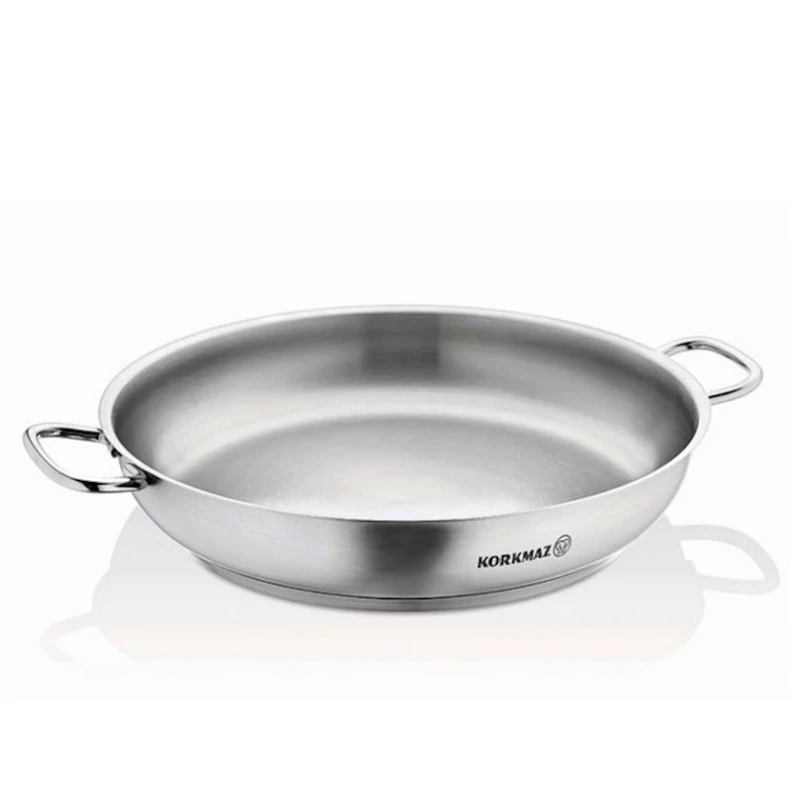 Сковородка для паэльи Korkmaz Proline Paella Satin A1196, 8 л, 40 см, нержавеющая сталь, две ручки, Серебристый