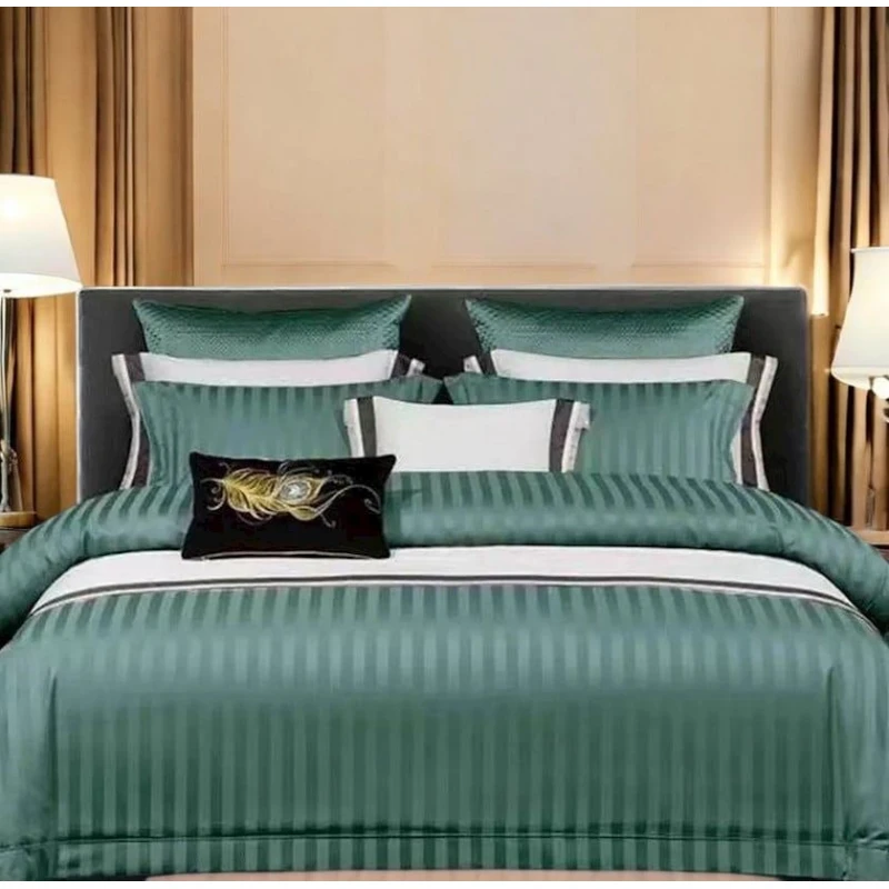 Комплект постельного белья Luxe Cotton 000418 пододеяльник 200x230 см, простыня 230x250, см наволочки 50x70 см, евро, сатин, зеленый Комплект постельного белья Luxe Cotton 000418 пододеяльник 200x230 см, простыня 230x250, см наволочки 50x70 см, евро, сатин, зеленый