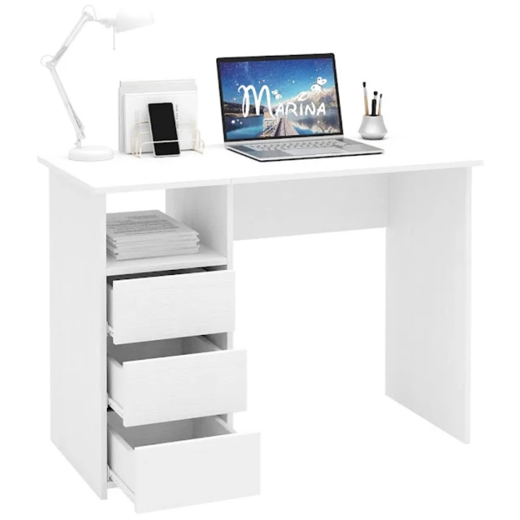 Компьютерный стол Marina 3563_M25Stol3PlokiOtkritiyWh, ЛДСП, 75x52x104 см, белый Компьютерный стол Marina 3563_M25Stol3PlokiOtkritiyWh, ЛДСП, 75x52x104 см, белый