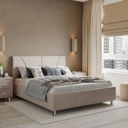 Двуспальная кровать Art_ikili_yataq 80, ламинат/текстиль, бежевая, 120x200х200 см