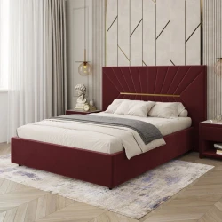 Двуспальная кровать Art_ikili_yataq 79, ламинат/текстиль, бордовая, 120x200х200 см
