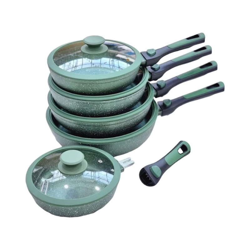 Набор сковородок ZTW-TDY5P, гранит/стекло, зеленый, 20/22/24/26/28 см, 5 шт