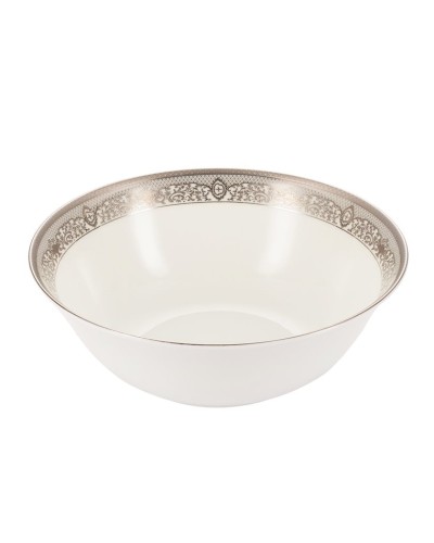 Stol servizi Gipfel ARGENTO 40988 6 nəfərlik, 19 məhsul: yemək boşqabı 27sm, 6əd, qəlyanaltı boşqabı, 23sm, 6əd, şorba boşqabı, 23, 5sm, 6əd, salat üçün qab, 24sm, 1əd. Rəng: ağ gümüşü kant ilə. Material: premium farfor