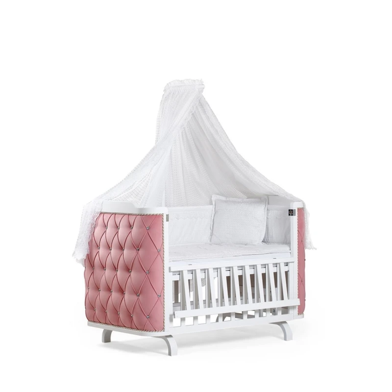 Детская кроватка Tahterevalli Luxor, белая/розовая, бук, 0-24 месяцев Детская кроватка Tahterevalli Luxor, белая/розовая, бук, 0-24 месяцев