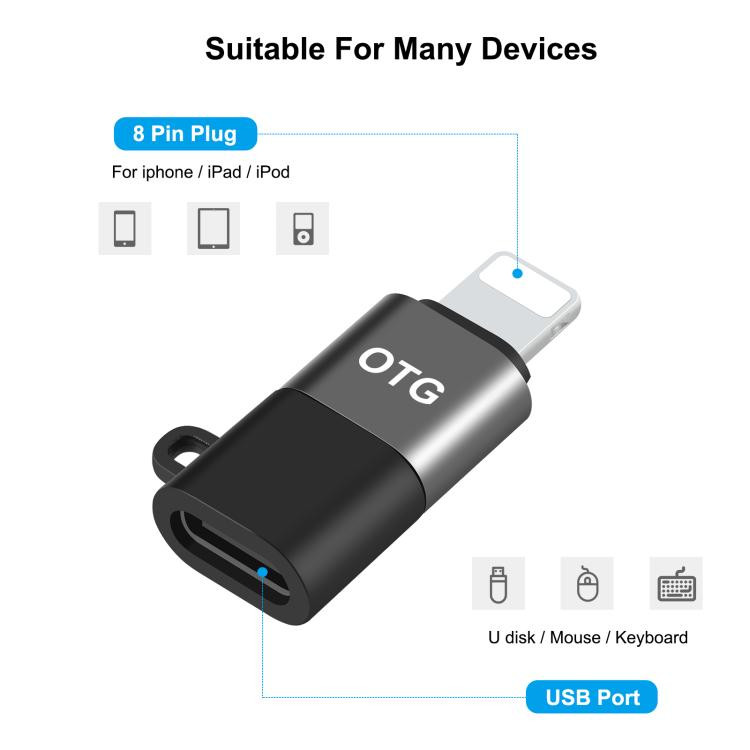 Адаптер OTG Puluz USB-C/Type-C to 8 Pin Black Адаптер OTG Puluz USB-C/Type-C to 8 Pin Black