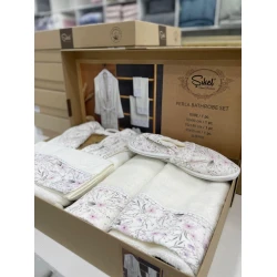 Банный набор MiraNova FS-629 (халат + банное полотенце 70x140 см + полотенце для рук 50x90 см + полотенце для рук 30x50 см + шлепанцы), хлопок, белый