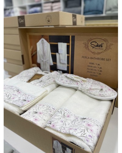 Hamam dəsti MiraNova FS-629 (xələt + hamam dəsmalı 70x140 sm + əl dəsmalı 50x90 sm + əl dəsmalı 30x50 sm + tərlik), pambıq, ağ