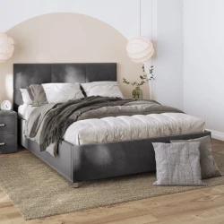 Двуспальная кровать Art_ikili_yataq 66, ламинат/текстиль, коричневая, 120x160х200 см