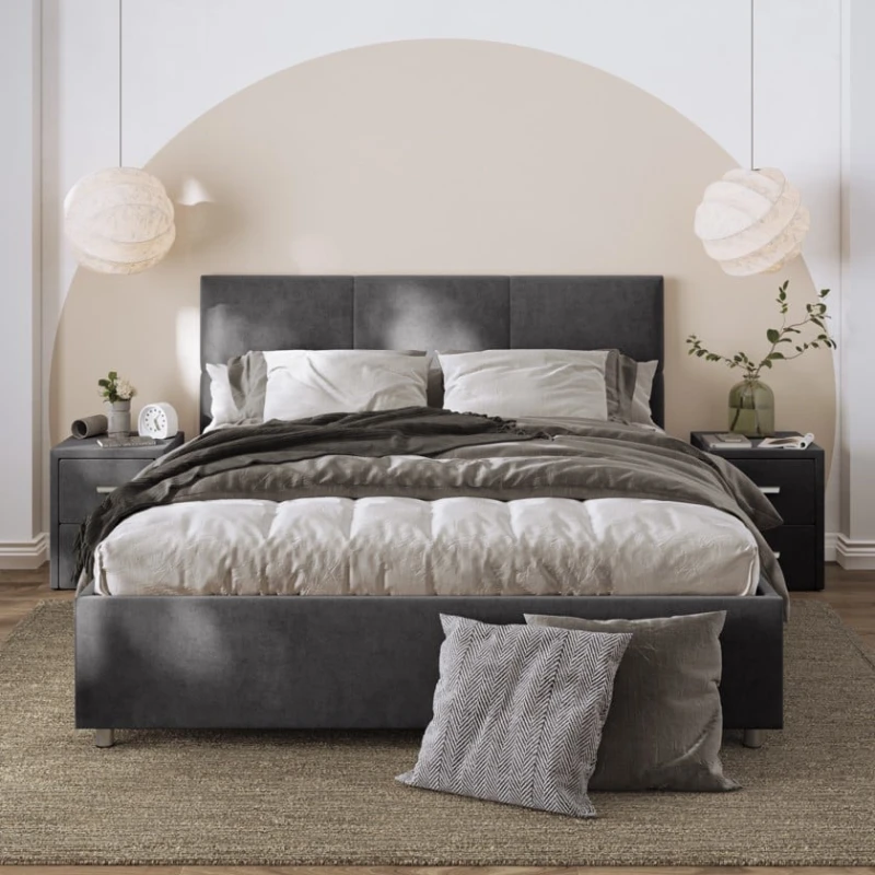 Двуспальная кровать Art_ikili_yataq 66, ламинат/текстиль, коричневая, 120x160х200 см