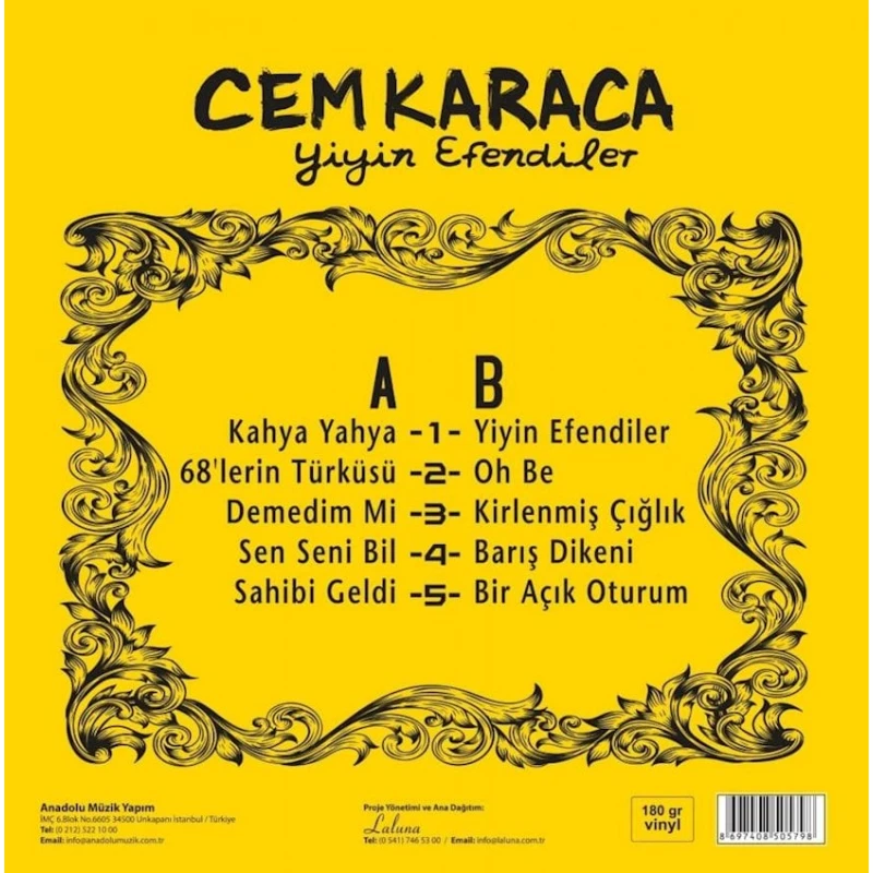 Vinil plastin Anadolu Müzik Cem Karaca - Yiyin Efendiler