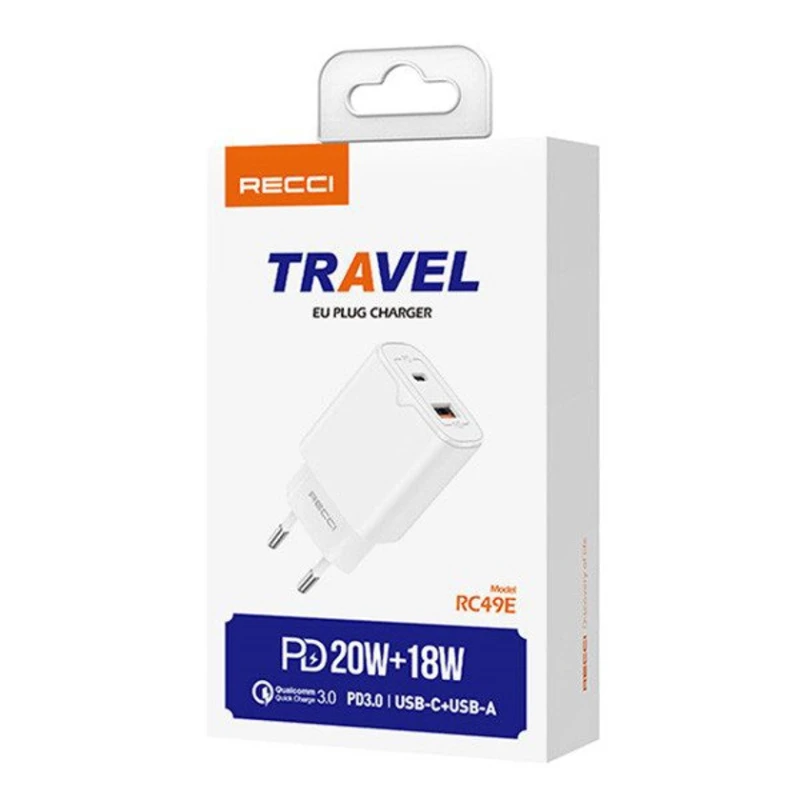 Сетевое зарядное устройство Recci RC49E, Белый Сетевое зарядное устройство Recci RC49E, Белый