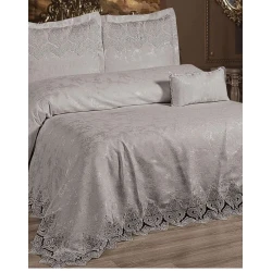 Комплект постельного белья MiraNova SF-816, двуспальный, серый, пододеяльник 240х260 см, простыня 260х260 см, наволочки 5 шт