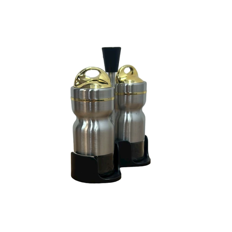 Набор емкостей для специй 1005, 2 шт, 7x3 см, на подставке, серебристый/золотистый