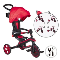 Üçtəkərli uşaq velosipedi 4-ü 1-də Globber, qırmızı