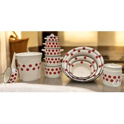 Набор посуды Tez-bazar-315, эмаль, белый/красный