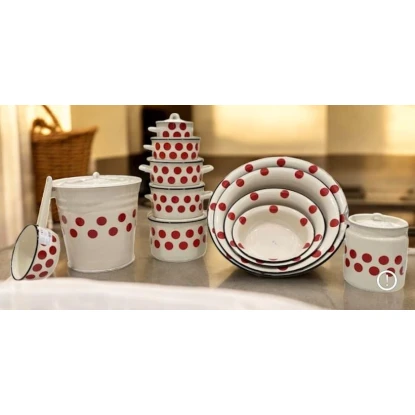 Набор посуды Tez-bazar-315, эмаль, белый/красный Набор посуды Tez-bazar-315, эмаль, белый/красный