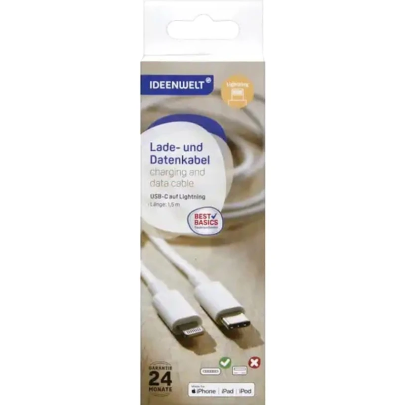 Кабель USB Type-C to Lightning Ideen Welt, Белый (4305615985985)