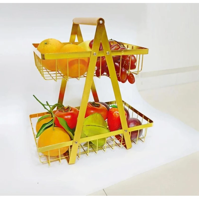 İkimərtəbli meyvə qabı MH26374, 22x36x36 sm, qızılı