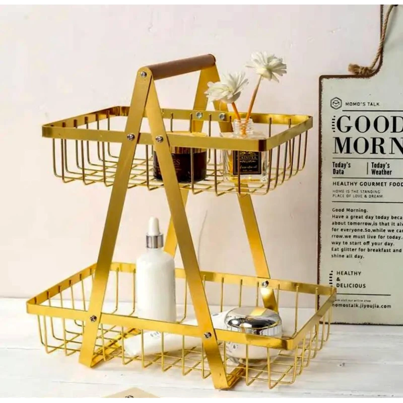 İkimərtəbli meyvə qabı MH26374, 22x36x36 sm, qızılı