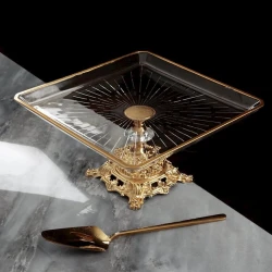 Подставка для сладостей HomeStore_CH7, 24x24 см, стекло, прозрачная/золотистая