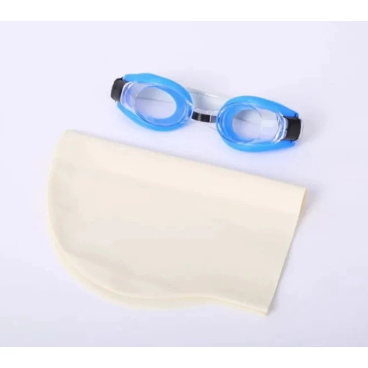 Üzgüçülük dəsti papaq, gözlük, ağ/mavi